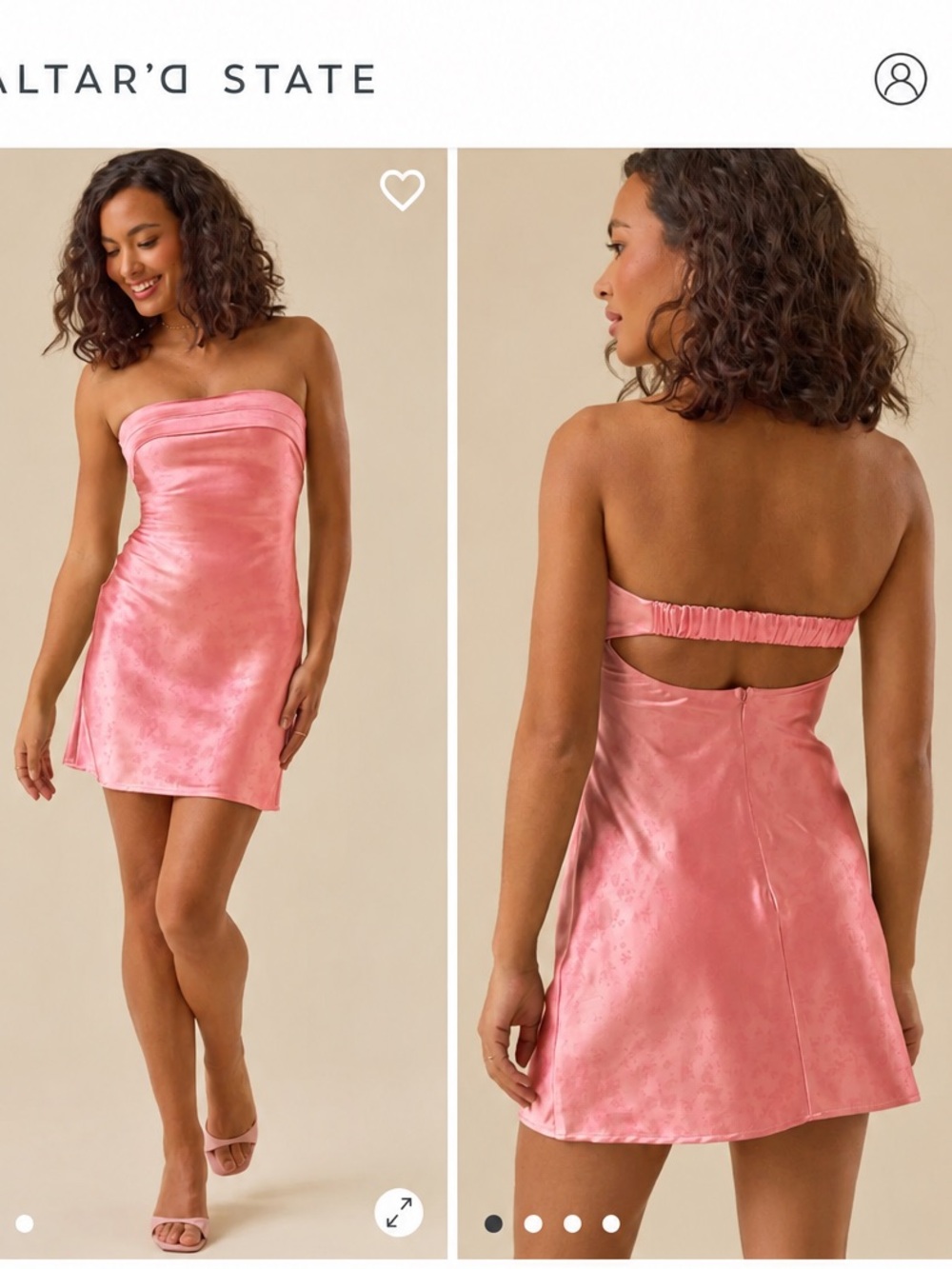 NWT Altar'd State Pink Strapless Satin Mini Dress